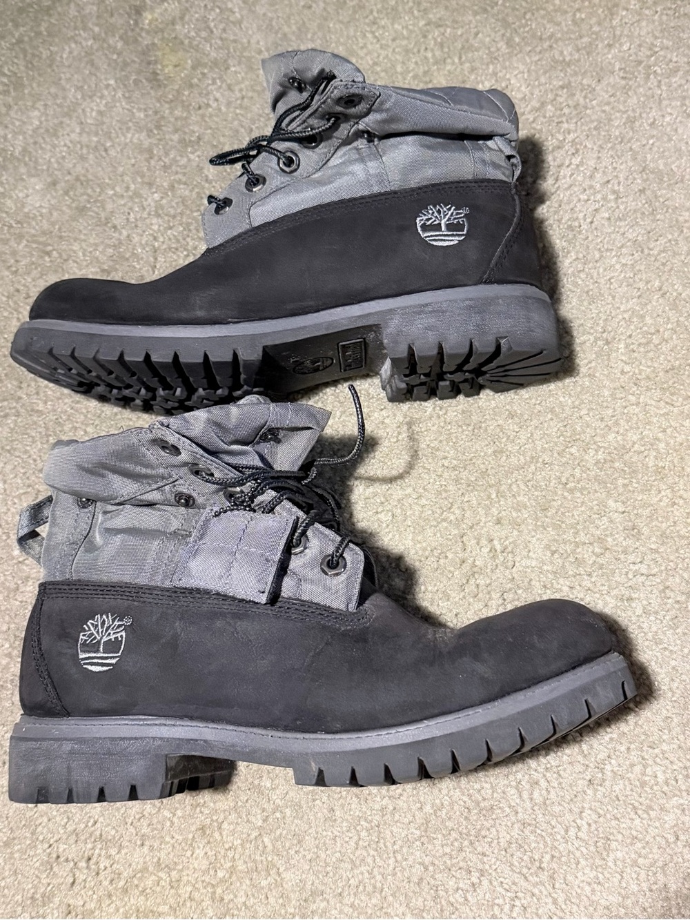 Timberland Men’s Black and Gray Rugged Lace-Up Boots women’s size 10 men’s 8.5.